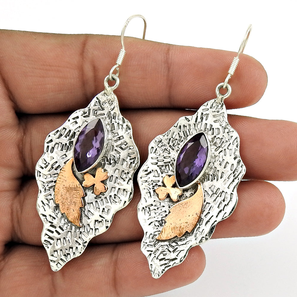 Natural Amethyst Gemstone Christmas Gift Earrings 925 Sterling Silver E7
