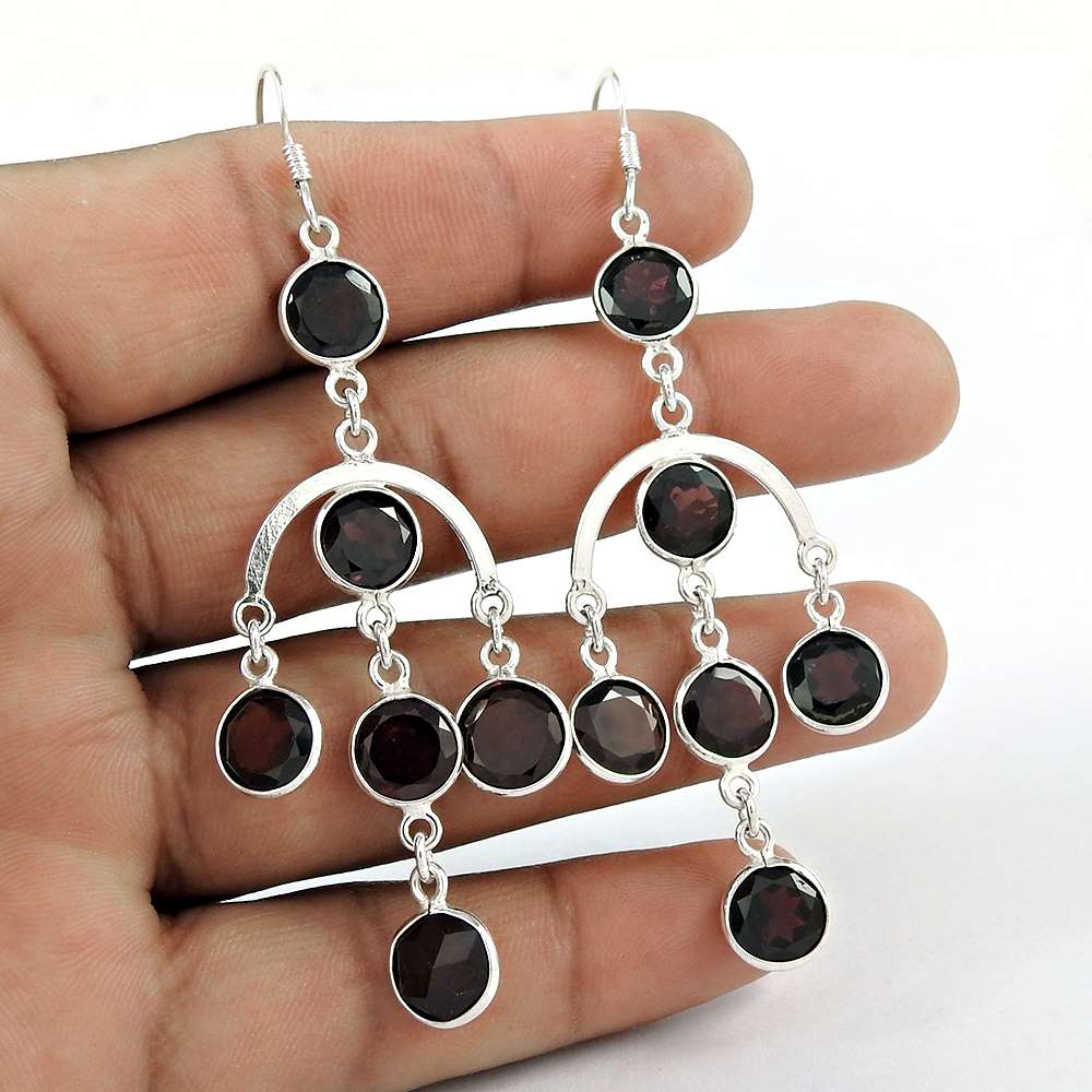 Natural Garnet Gemstone 925 Silver Dangle Boho Earrings For Girls Z52