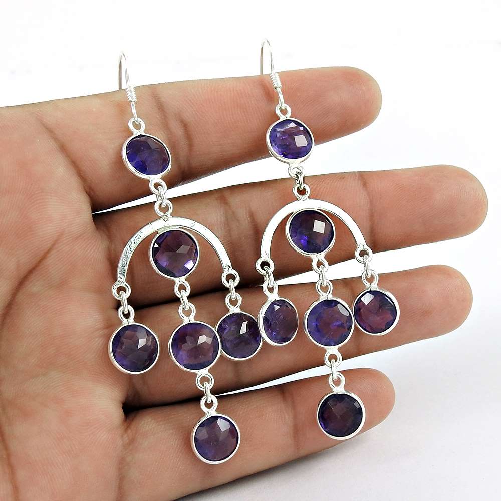 Wedding Gift For Her 925 Silver Natural Amethyst Dangle Tribal Earrings A53