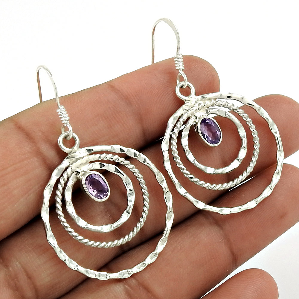 Christmas Gift 925 Sterling Silver Natural Amethyst Earrings C8
