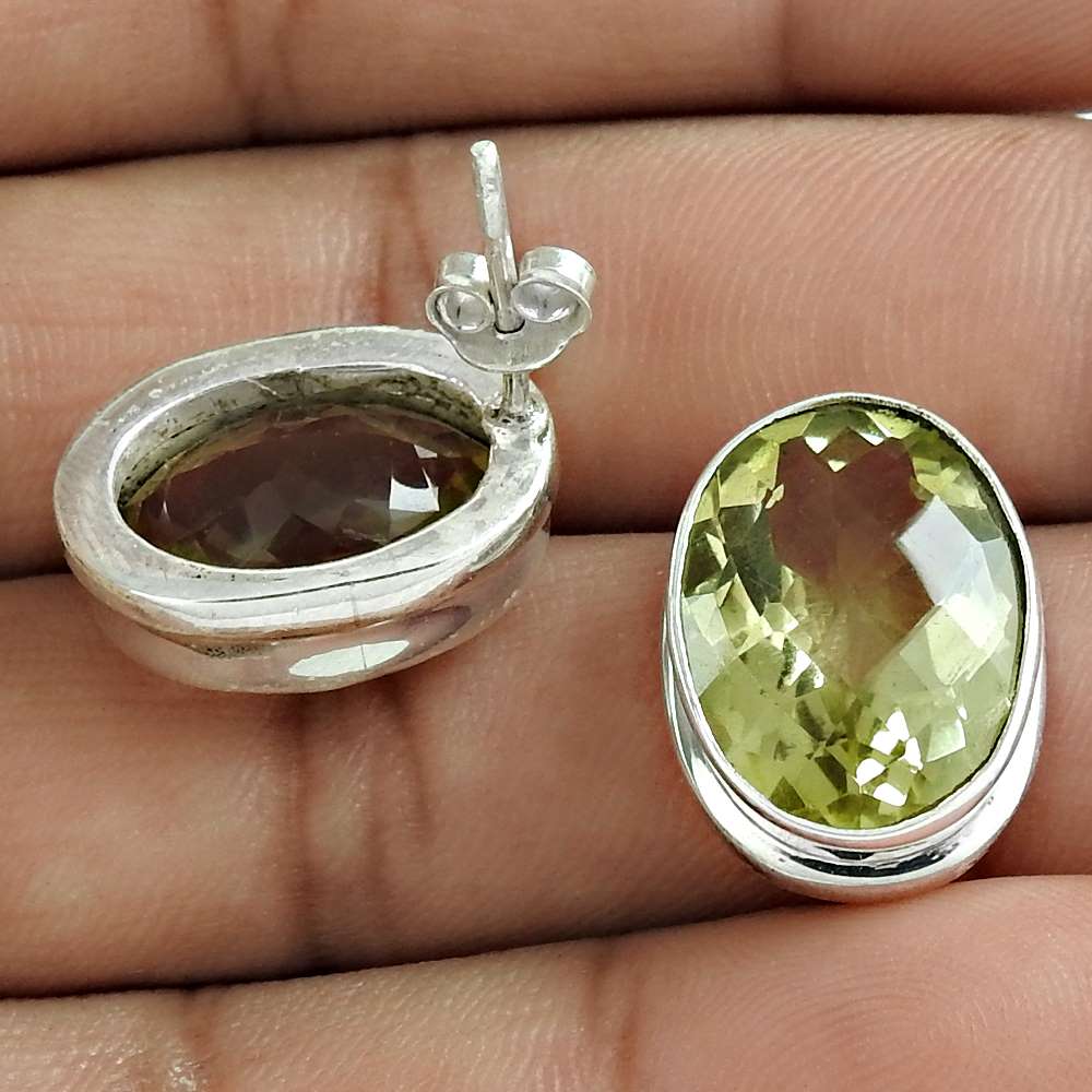 Wedding Gift For Her 925 Silver Natural Lemon Quartz Stud Tribal Earrings D54