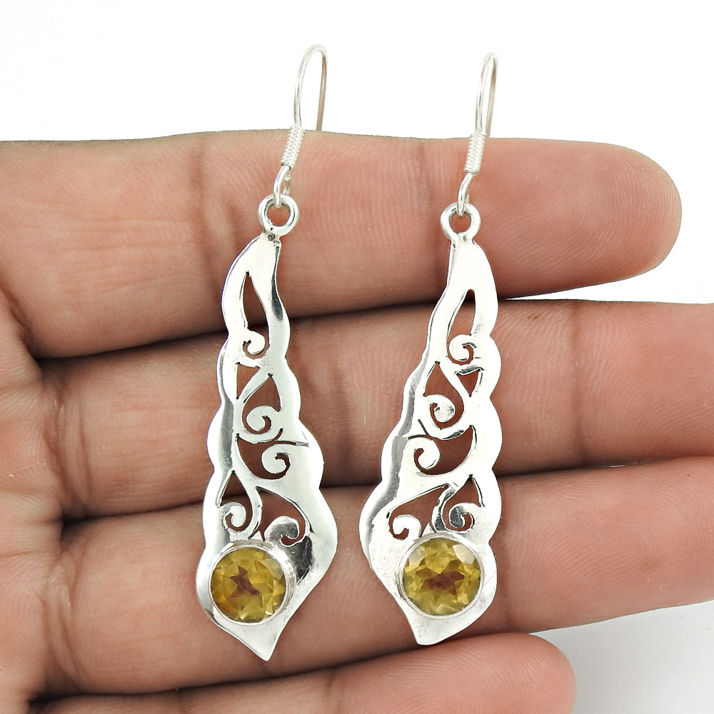 Natural Citrine Gemstone 925 Sterling Silver Earrings Christmas Gift E8