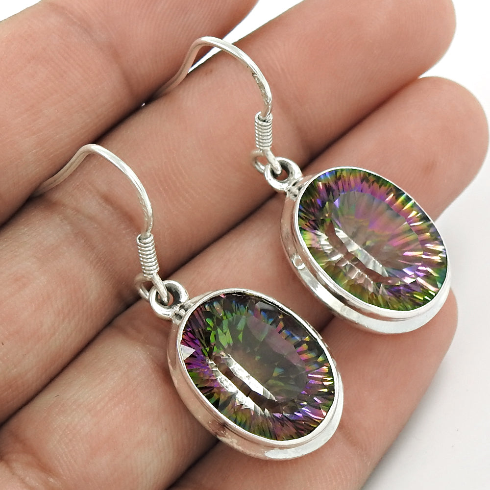 Christmas Gift Natural Mystic Topaz Drop/Dangle Bohemian Earrings 925 Silver C5