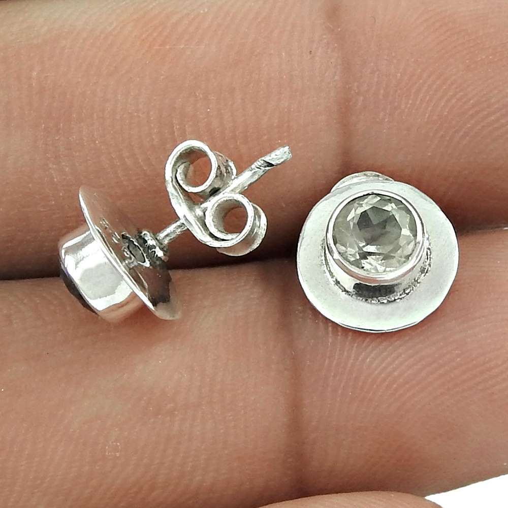 Natural Crystal Gemstone Stud Tribal Clear Earrings 925 Sterling Silver M2