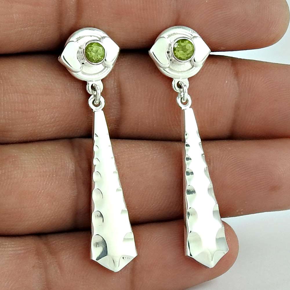 Natural Peridot Gemstone Dangle Ethnic Green Earrings 925 Silver O54