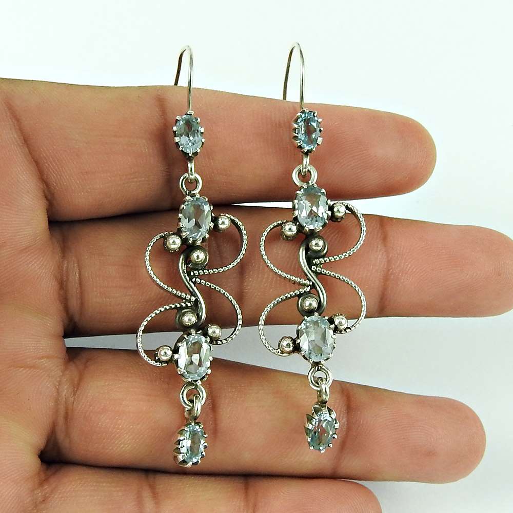 Gift For Her Natural Topaz Dangle Bohemian Earrings 925 Silver B55