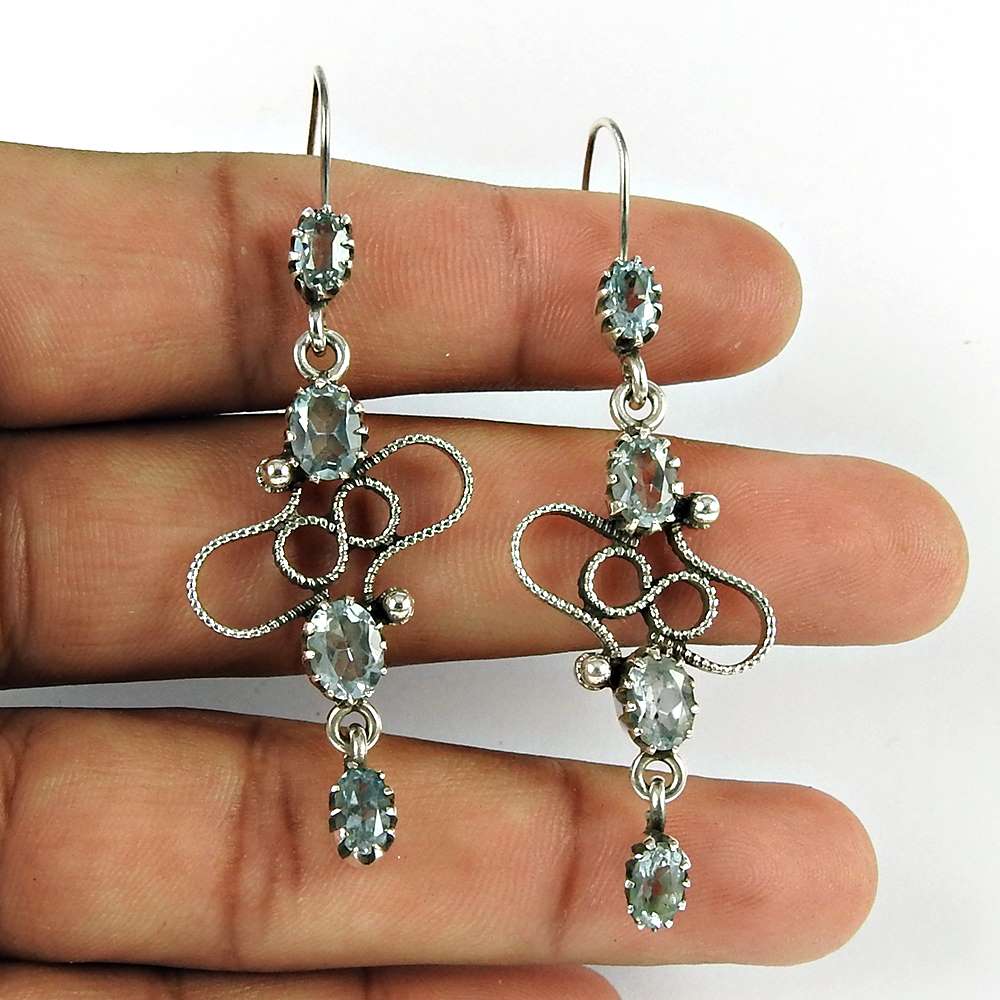 Wedding Gift For Her 925 Silver Natural Topaz Dangle Ethnic Earrings J55