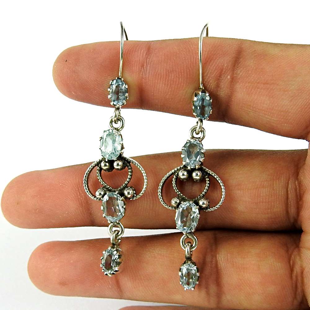 Wedding Gift For Her 925 Silver Natural Topaz Dangle Tribal Earrings K55