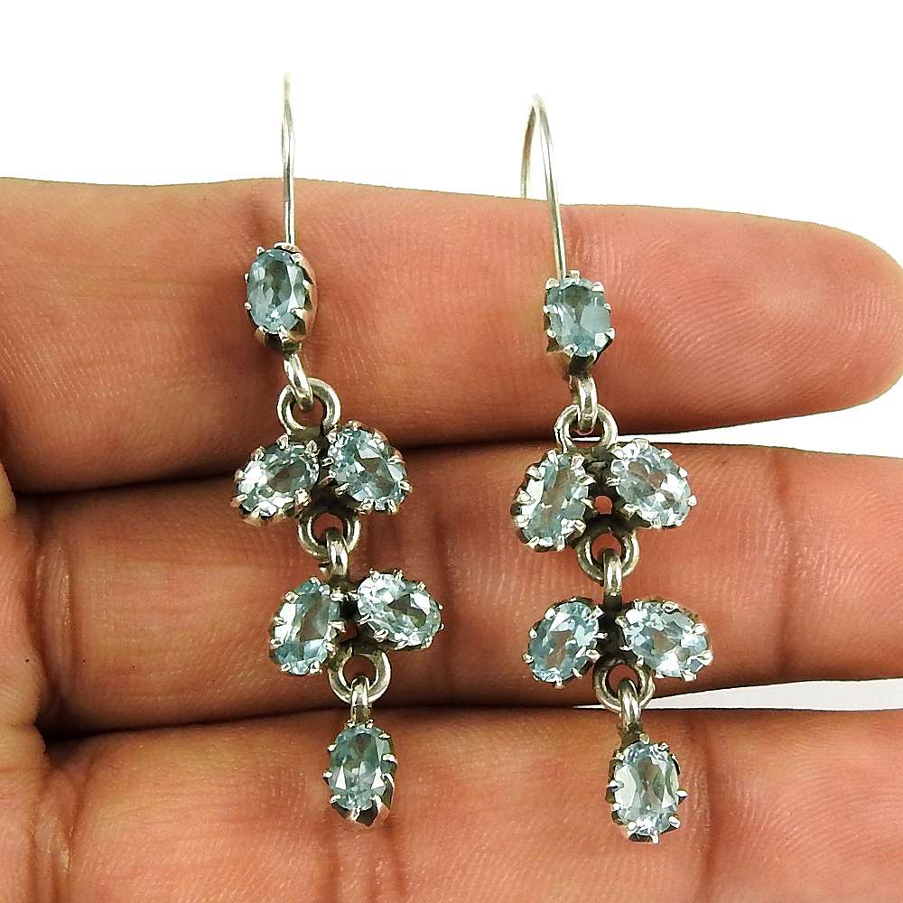 Natural Topaz Gemstone Dangle Dangle Earrings 925 Sterling Silver H56