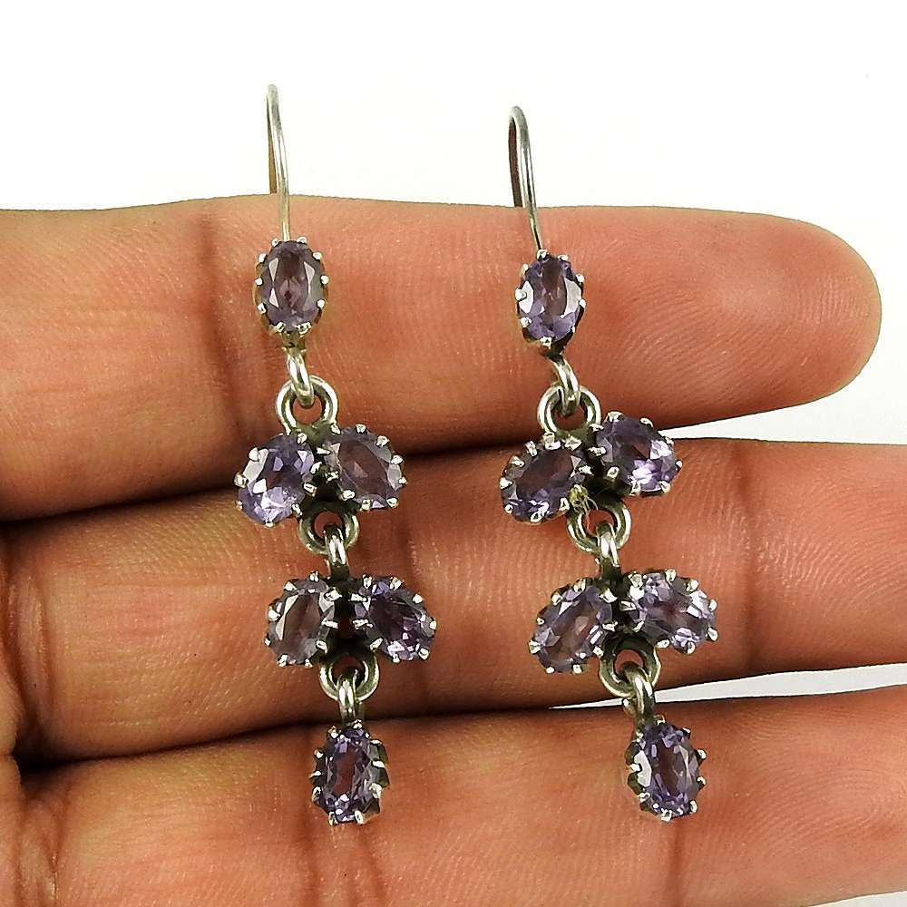 Gift For Her Natural Amethyst Dangle Dangle Earrings 925 Silver I56