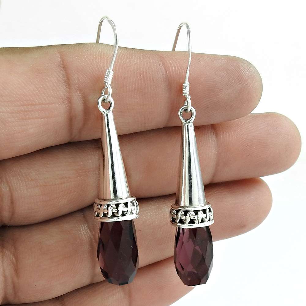 Gift For Her 925 Silver Natural Amethyst Dangle Bohemian Earrings R57