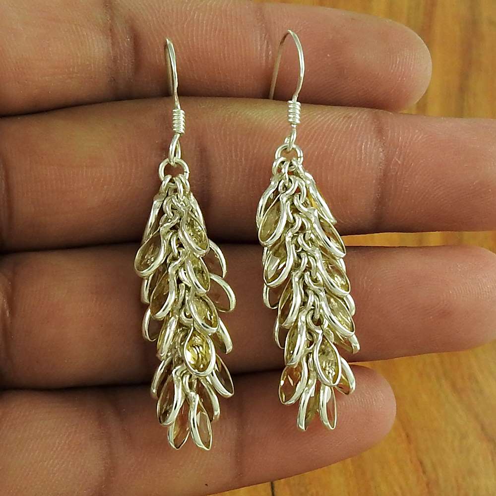Natural Citrine Gemstone Dangle Vintage Earrings 925 Sterling Silver V57
