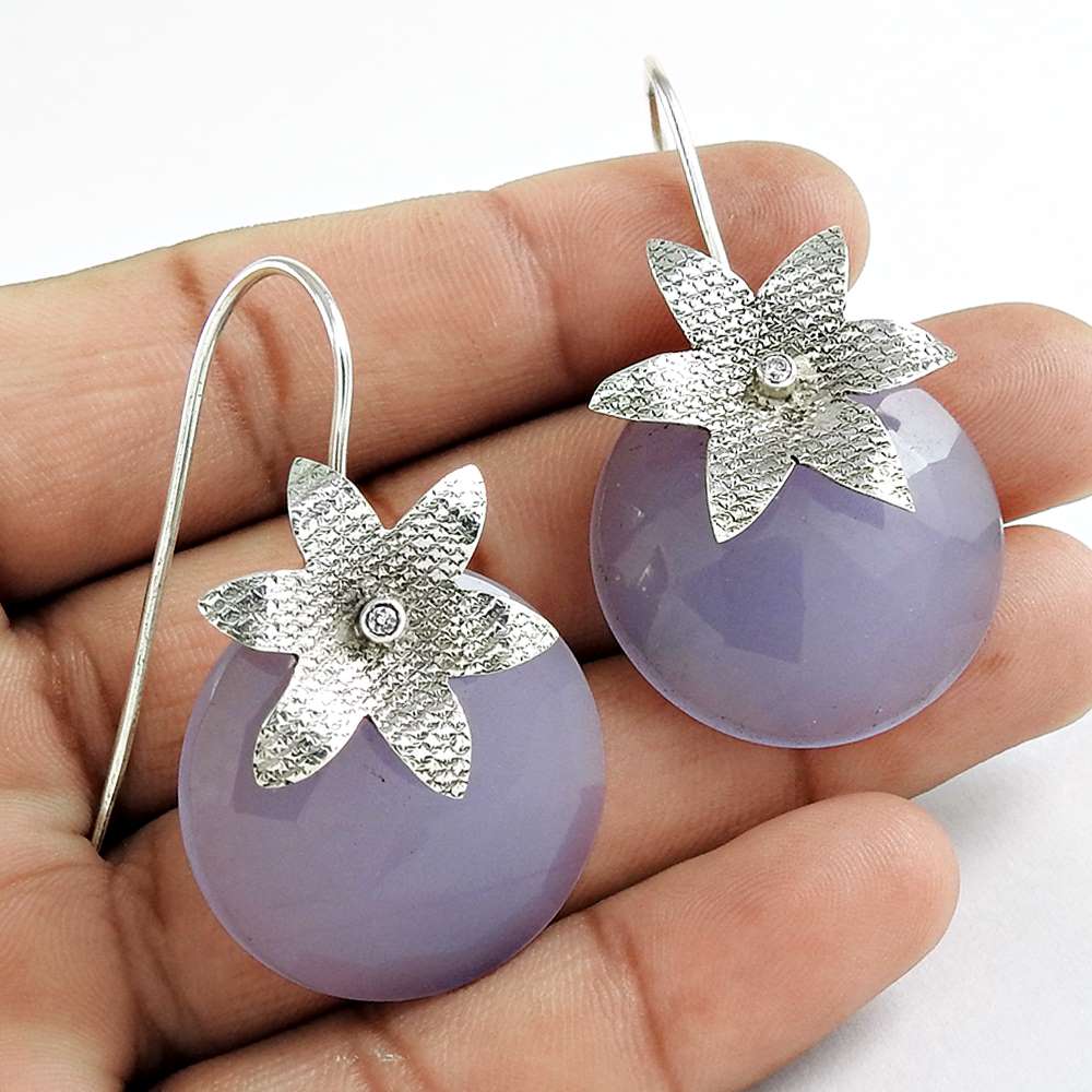 Natural Chalcedony 925 Silver Dangle Bohemian Earrings For Girls K58