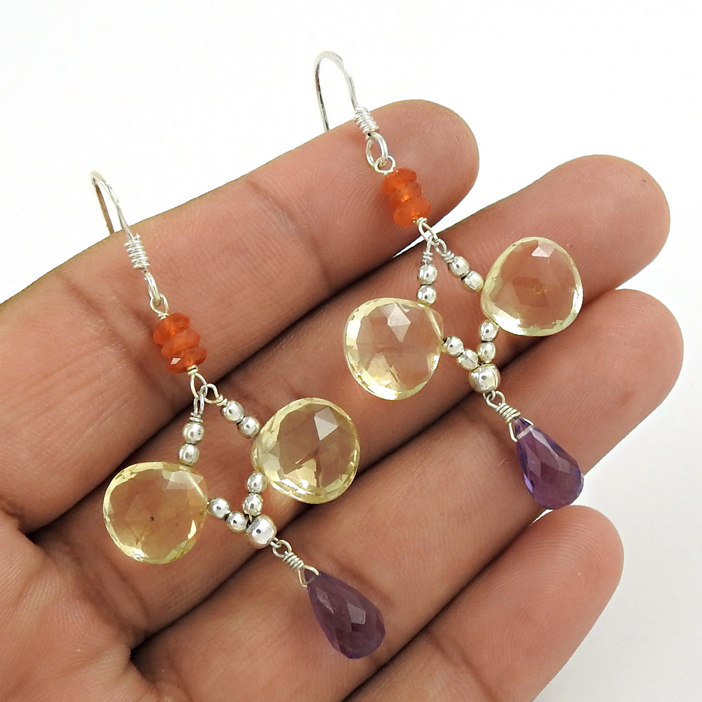 Natural Amethyst Gemstone 925 Silver Drop/Dangle Bohemian Earrings For Girls F18