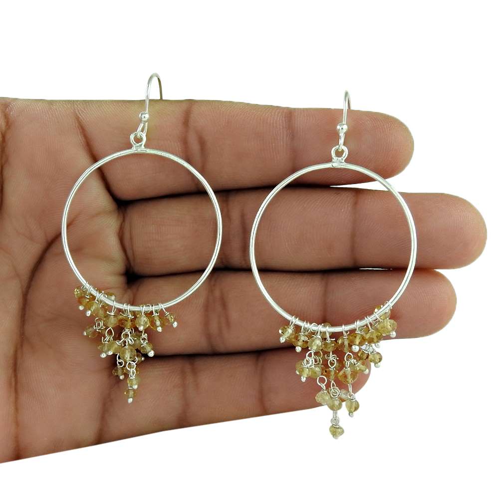 Natural Citrine Gemstone Dangle Bohemian Earrings 925 Silver For Women N58