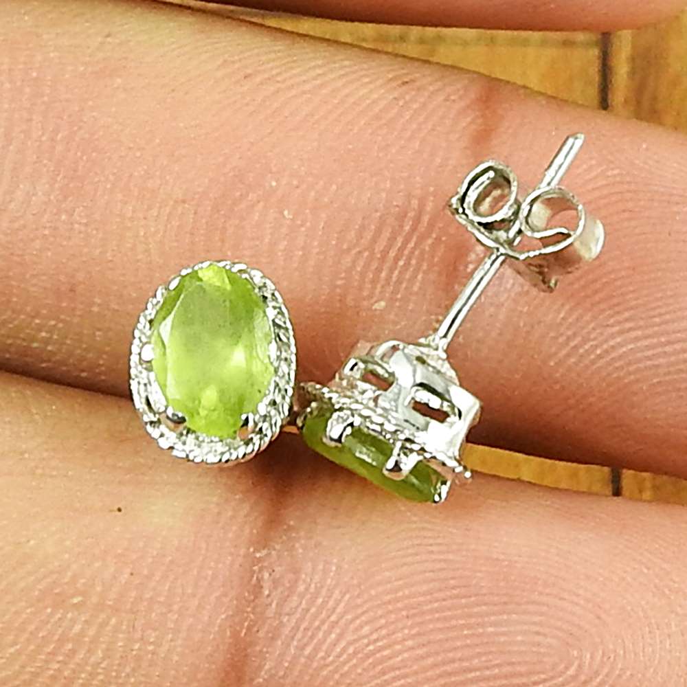 Wedding Gift For Her 925 Silver Natural Peridot Stud Tribal Earrings R58