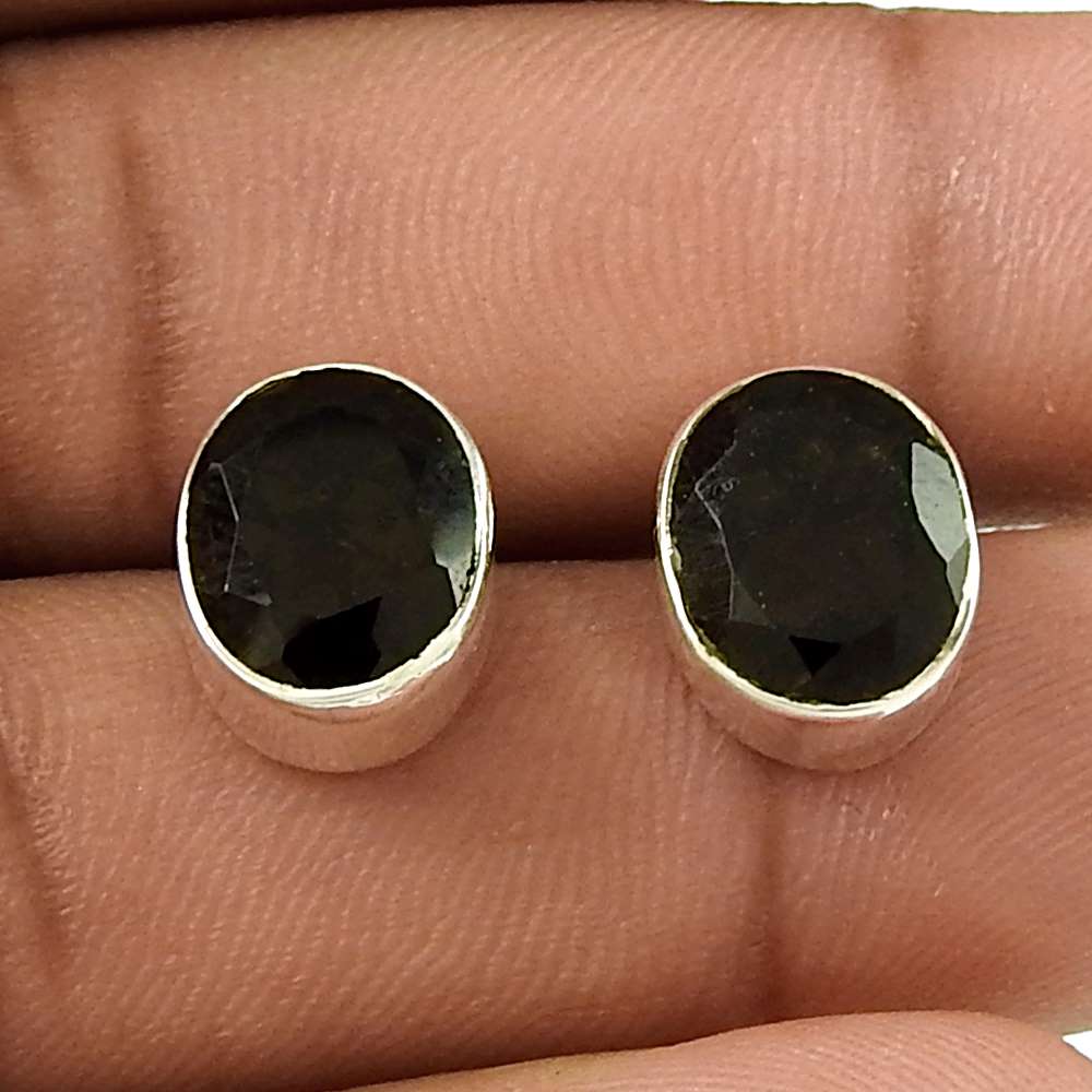 Gift For Her 925 Silver Natural Smoky Quartz Gemstone Stud Vintage Earrings T58