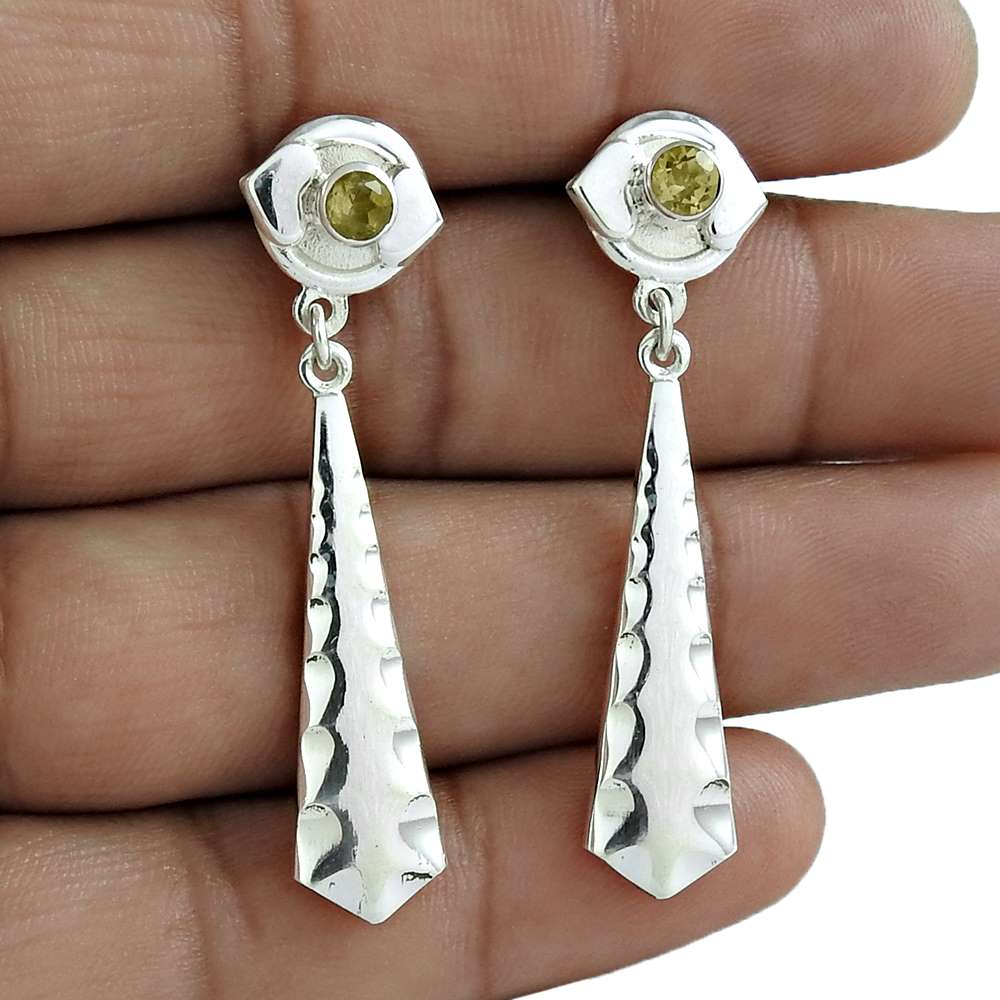 Natural Citrine Gemstone 925 Silver Dangle Boho Earrings For Women J59