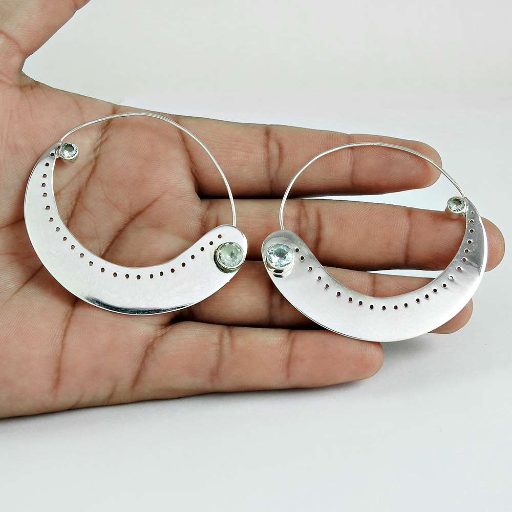 Natural Topaz Gemstone 925 Silver Dangle Ethnic Earrings For Girls L59