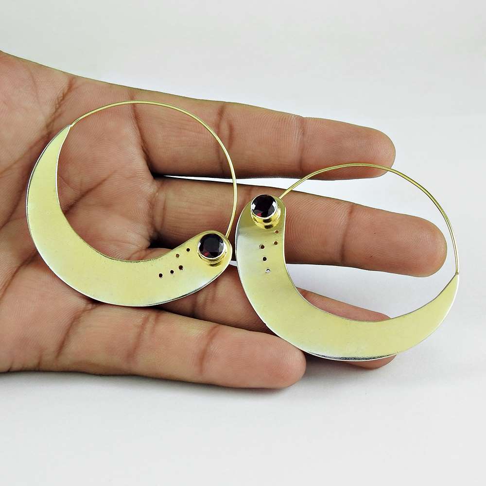 Woman Gift Natural Garnet Dangle Boho Earrings 925 Sterling Silver L7