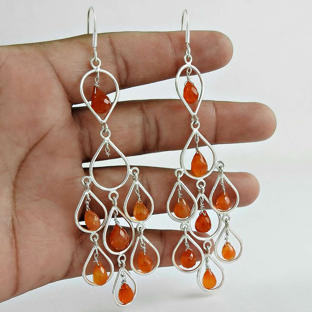 Gift For Women Dangle Bohemian Earrings 925 Silver Natural Carnelian O59