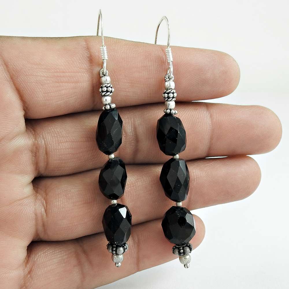 Gift For Women Dangle Boho Earrings 925 Silver Natural Black Onyx Z59