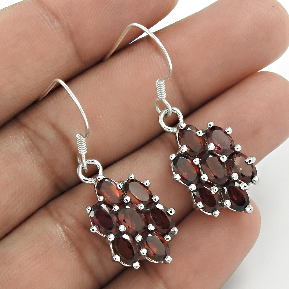 Christmas Gift Boho Earrings 925 Sterling Silver Natural Garnet Gemstone V7
