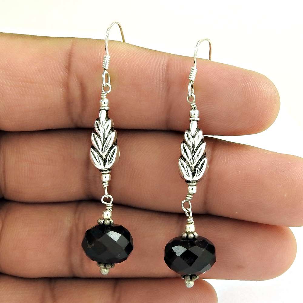 Natural Onyx Gemstone Dangle Tribal Earrings 925 Sterling Silver M60