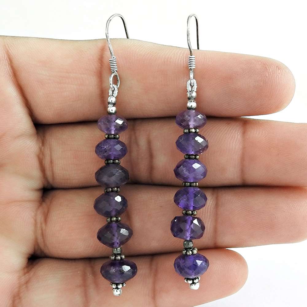 Gift For Her 925 Silver Natural Amethyst Dangle Bohemian Earrings U60