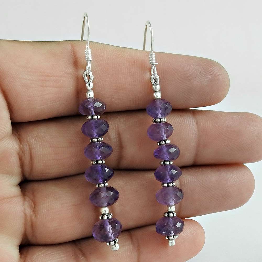 Wedding Gift For Her 925 Silver Natural Amethyst Dangle Boho Earrings W60