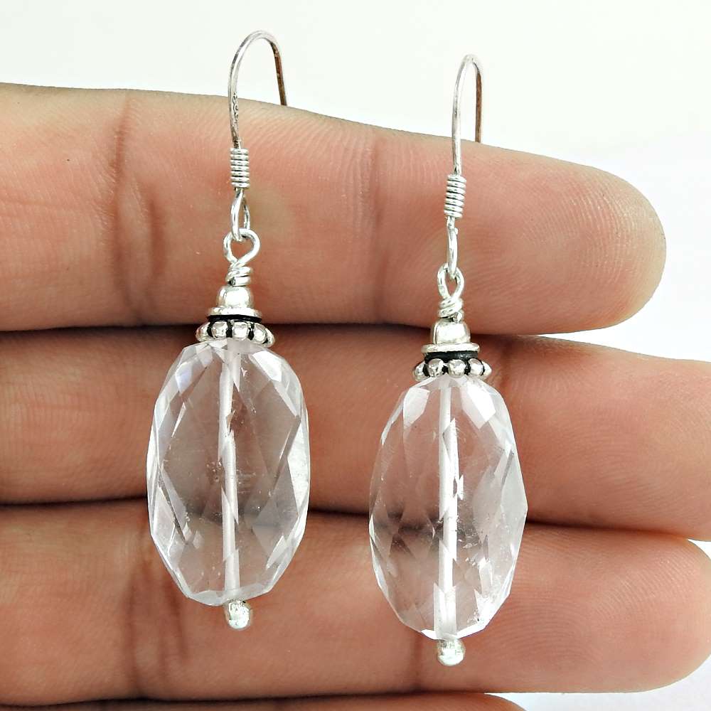 Birthday Gift For Her Natural Crystal Dangle Boho Earrings 925 Silver X60