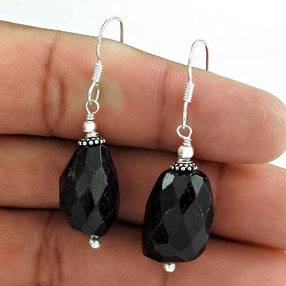 Birthday Gift For Her Natural Onyx Dangle Bohemian Earrings 925 Silver C61