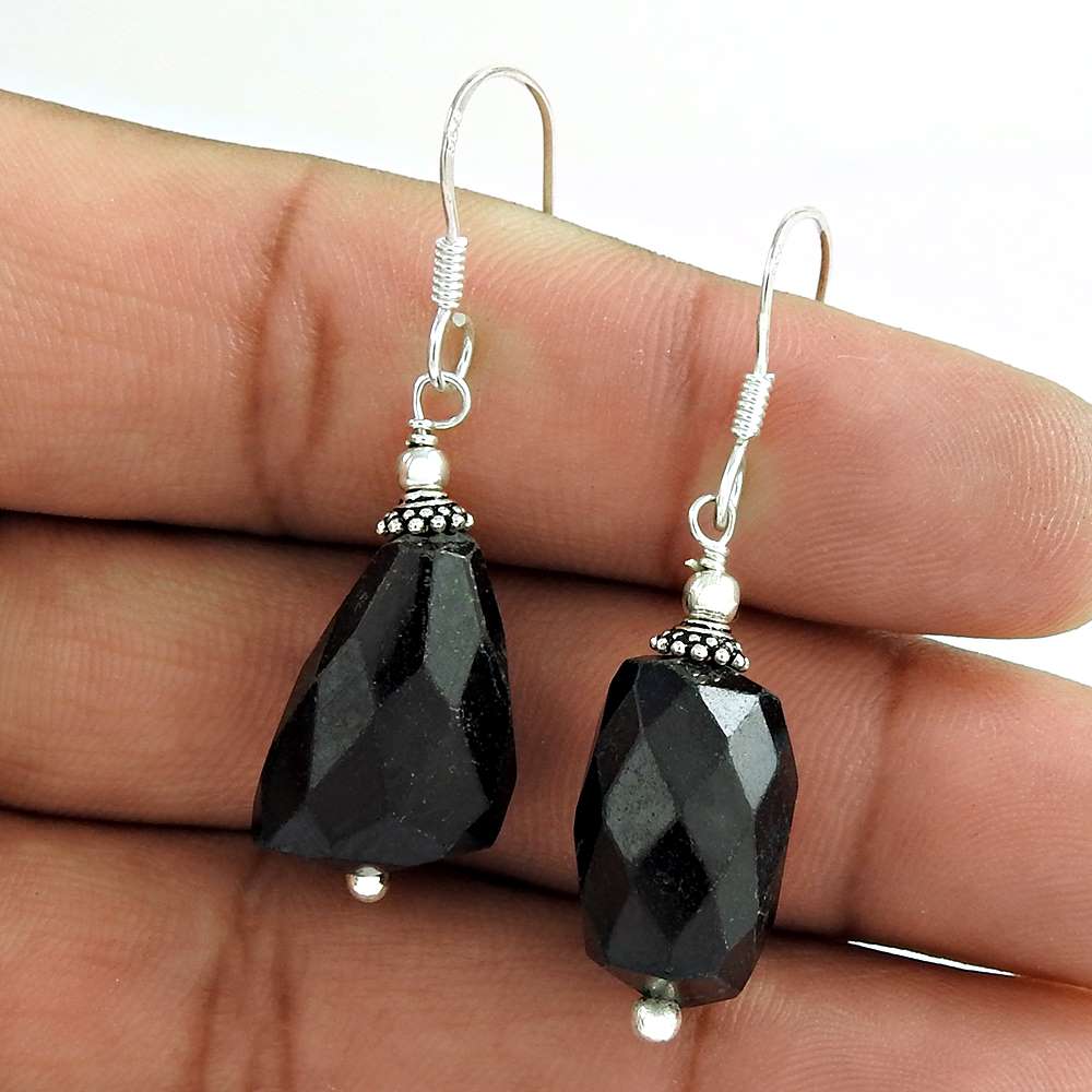 Gift For Her 925 Silver Natural Onyx Gemstone Dangle Ethnic Earrings F61