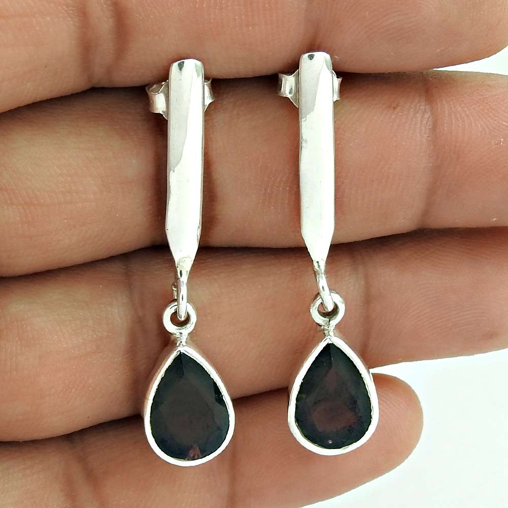 Natural Garnet Gemstone Dangle Boho Earrings 925 Silver For Women Q1