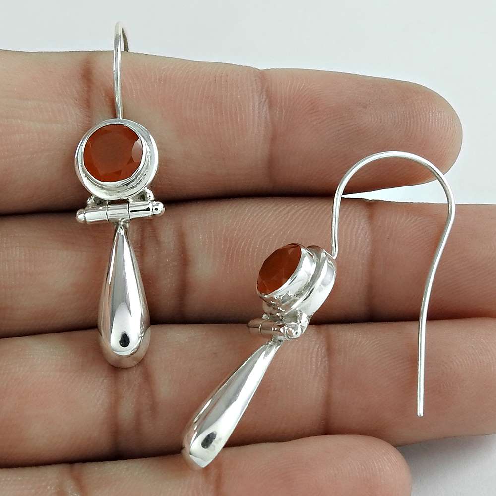 Personable 925 Sterling Silver Carnelian Gemstone Earring Jewellery