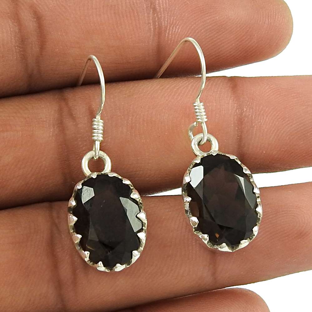 Amusable 925 Sterling Silver Smoky Quartz Gemstone Earring Jewellery