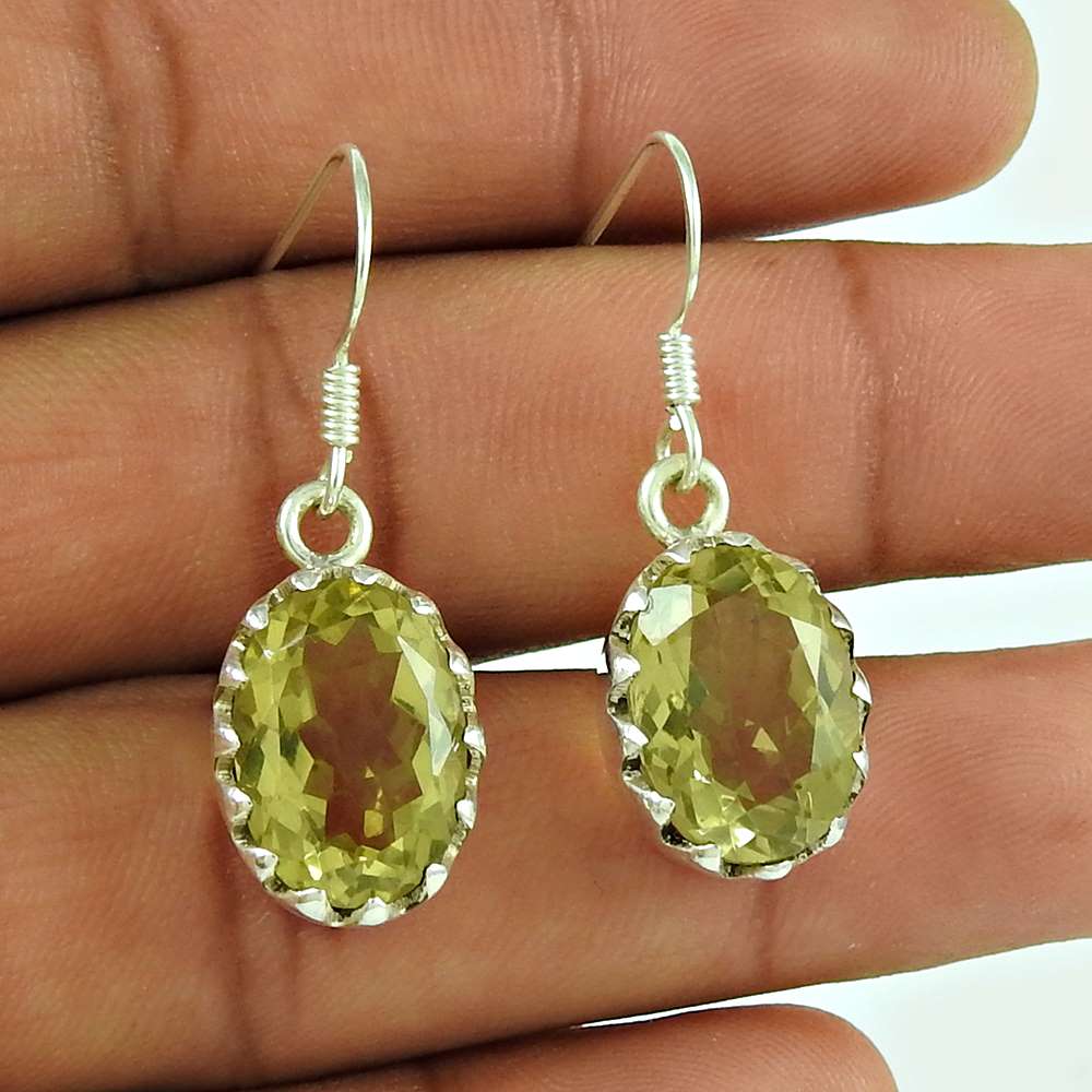 Party Wear 925 Sterling Silver Lemon Quartz Gemstone Earring Ethnic Jewellery