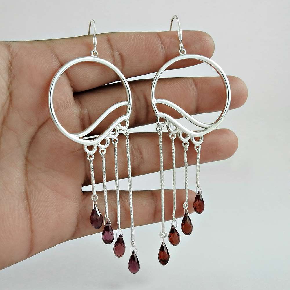 Wedding Gift For Her 925 Silver Natural Garnet Dangle Boho Earrings K62