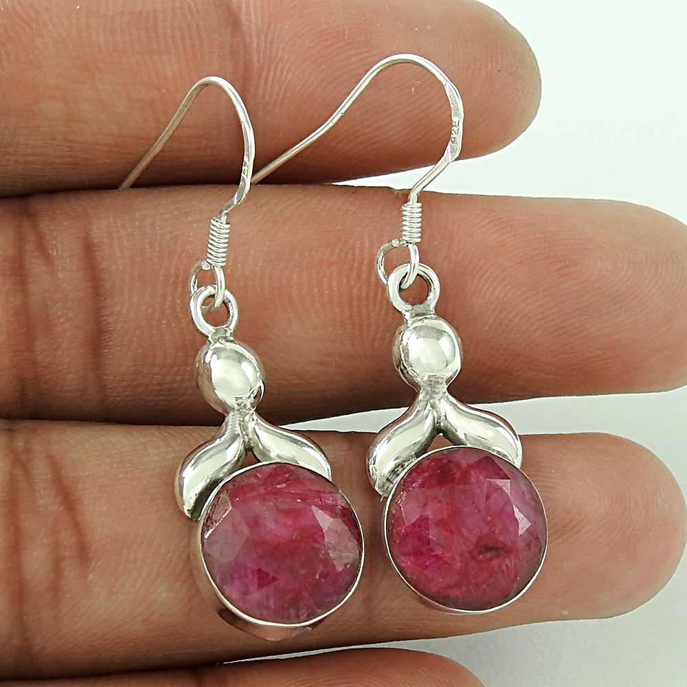 Natural Ruby Gemstone Dangle Bohemian Earrings 925 Sterling Silver T62