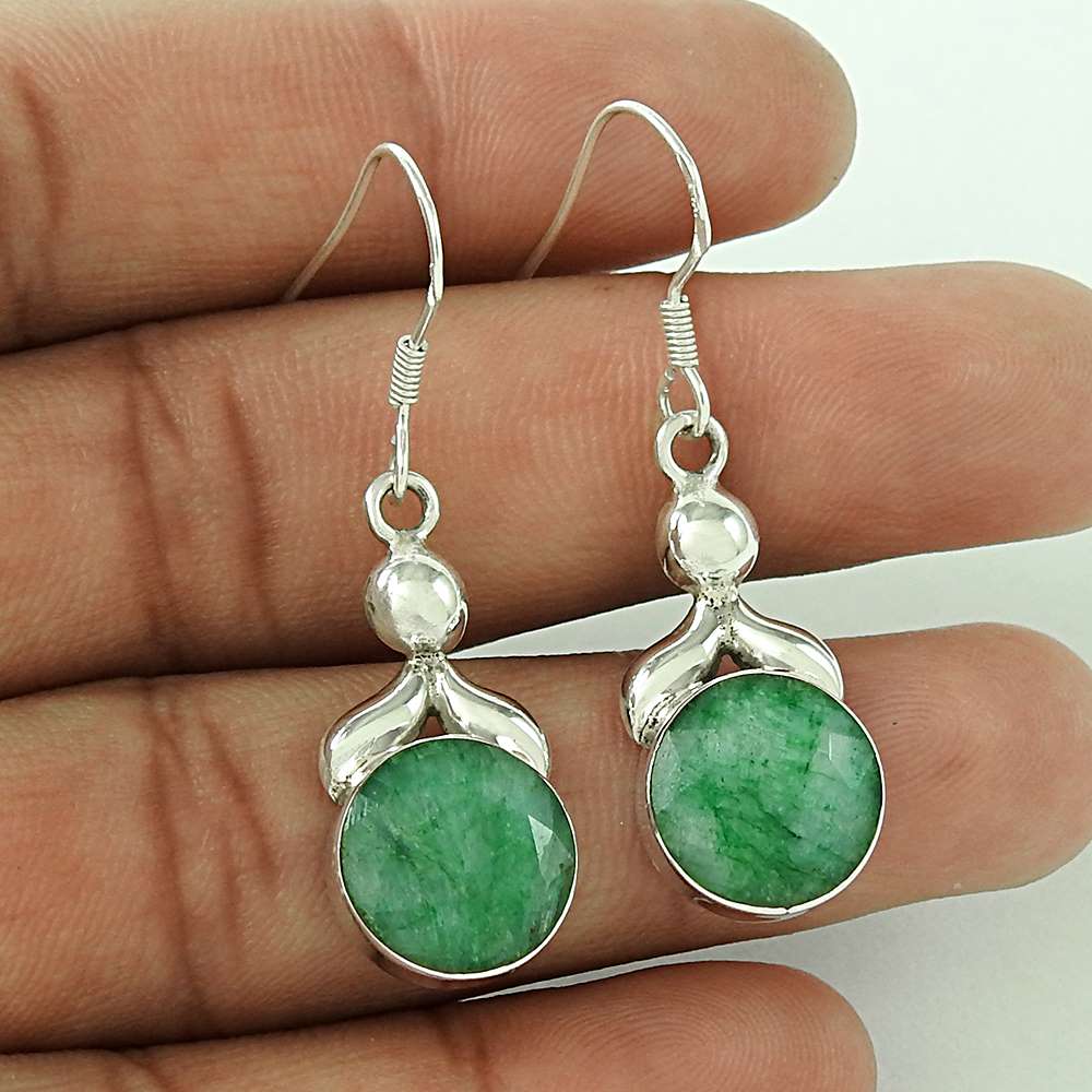 Gift For Her Natural Emerald Dangle Bohemian Earrings 925 Silver B9