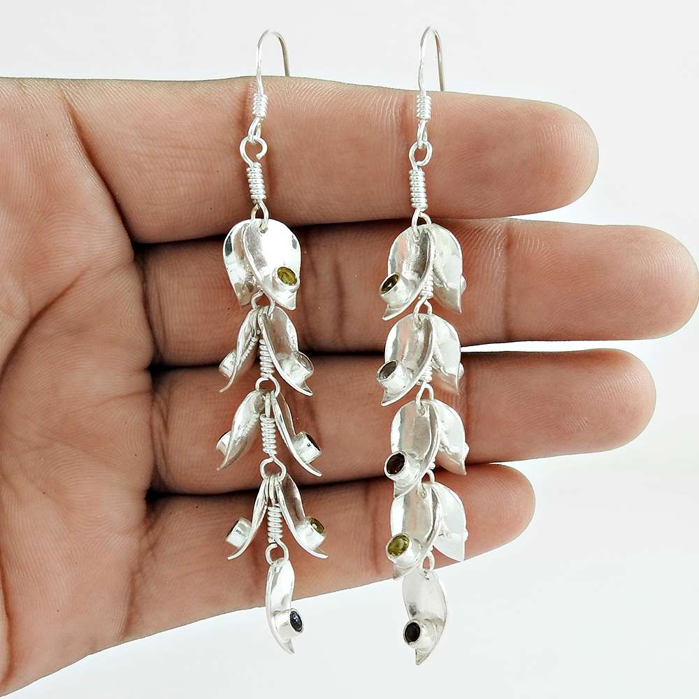 Natural Amethyst Gemstone Dangle Boho Earrings 925 Silver For Women O18
