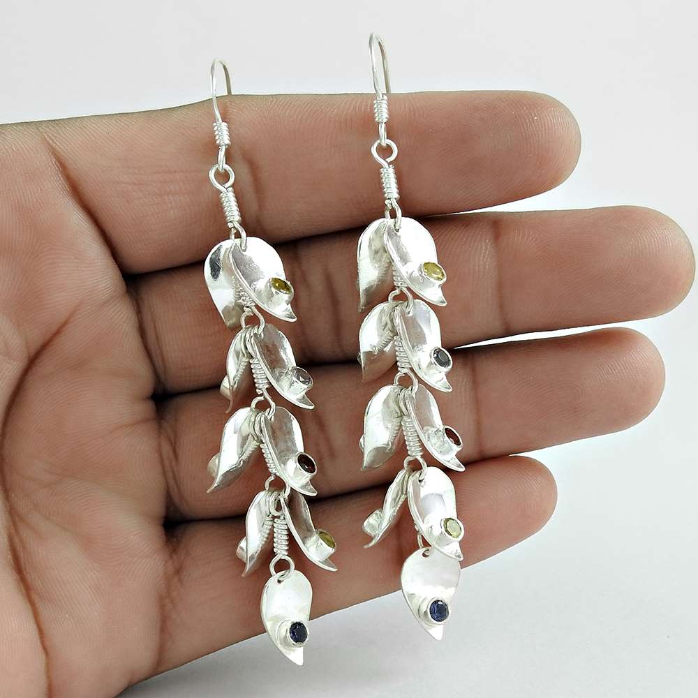 Natural Amethyst Gemstone 925 Silver Dangle Bohemian Earrings For Girls D63
