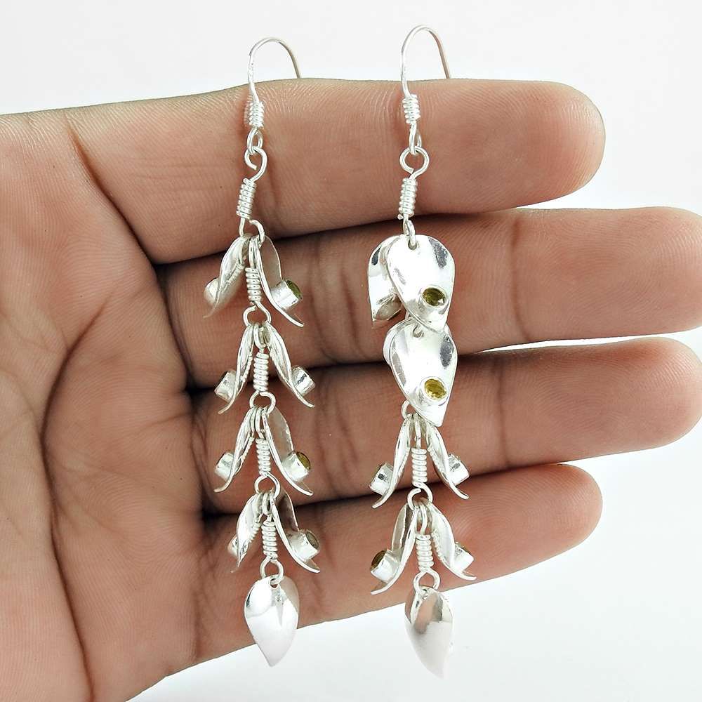 Natural Citrine Gemstone 925 Silver Dangle Boho Earrings For Girls G63