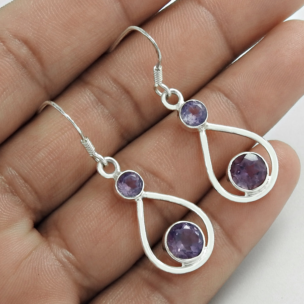 Christmas Gift Natural Amethyst Dangle Bohemian Earrings 925 Sterling Silver X3