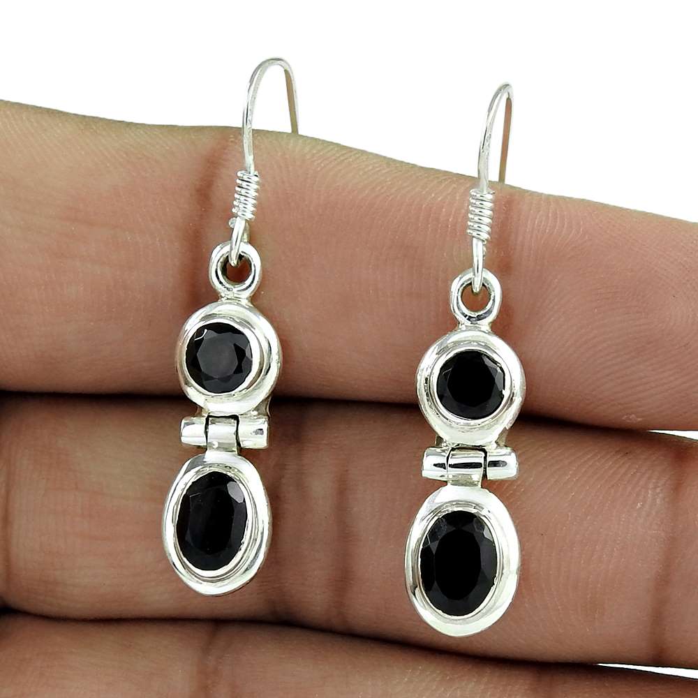 Natural Iolite Gemstone Dangle Bohemian Earrings 925 Sterling Silver Y63