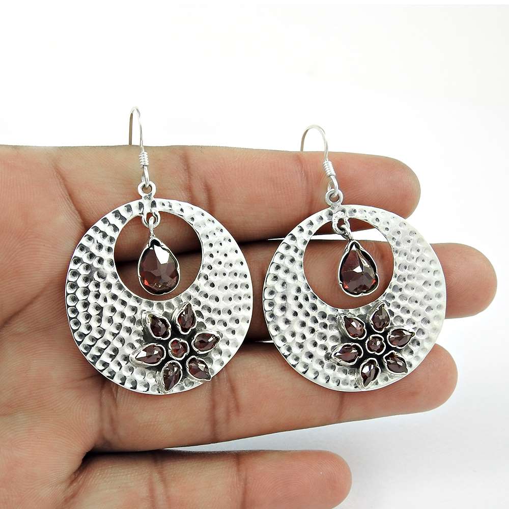 Royal Red Sterling Silver Garnet Earrings Exporter India