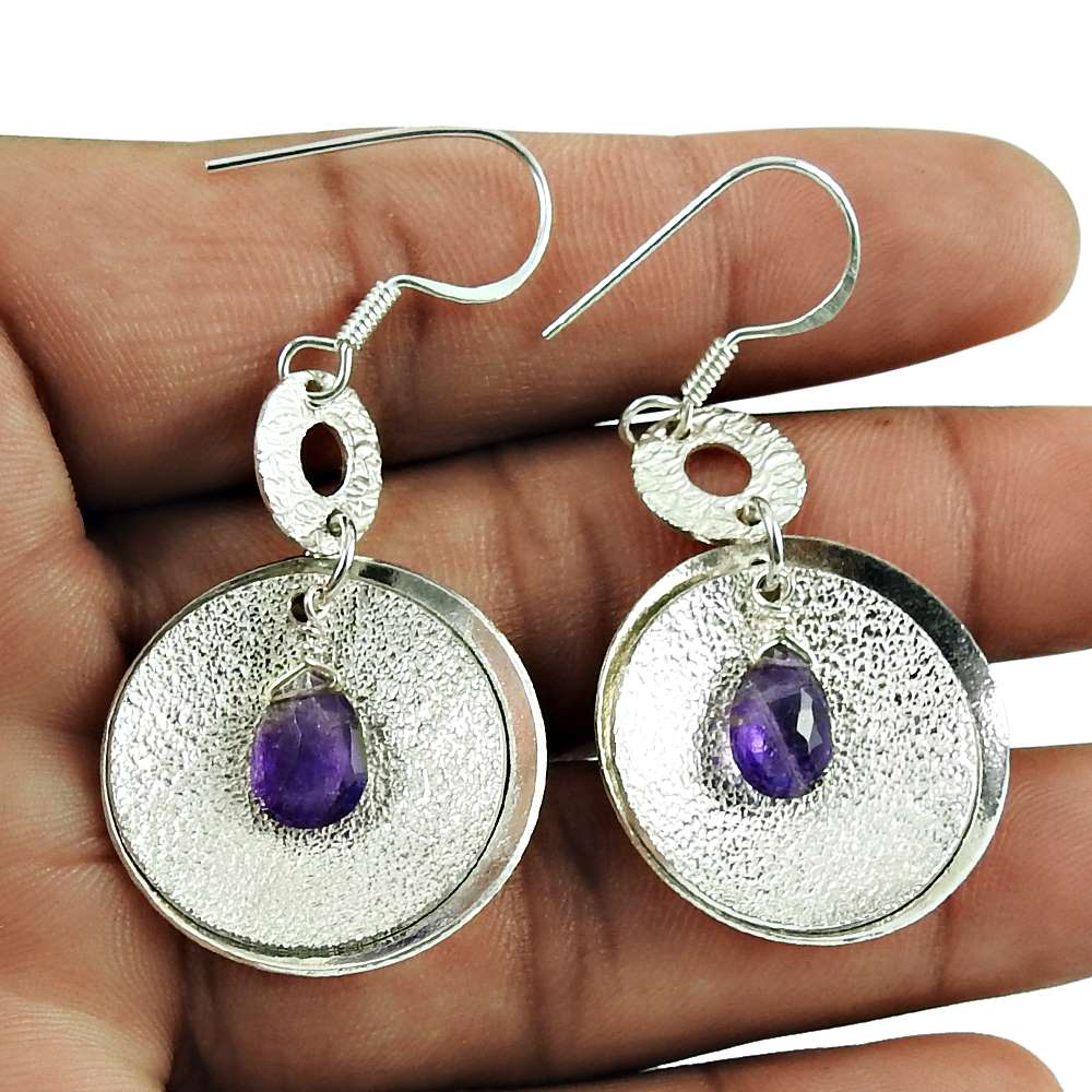Rare Amethyst Gemstone Earrings 925 Sterling Silver Antique Jewellery