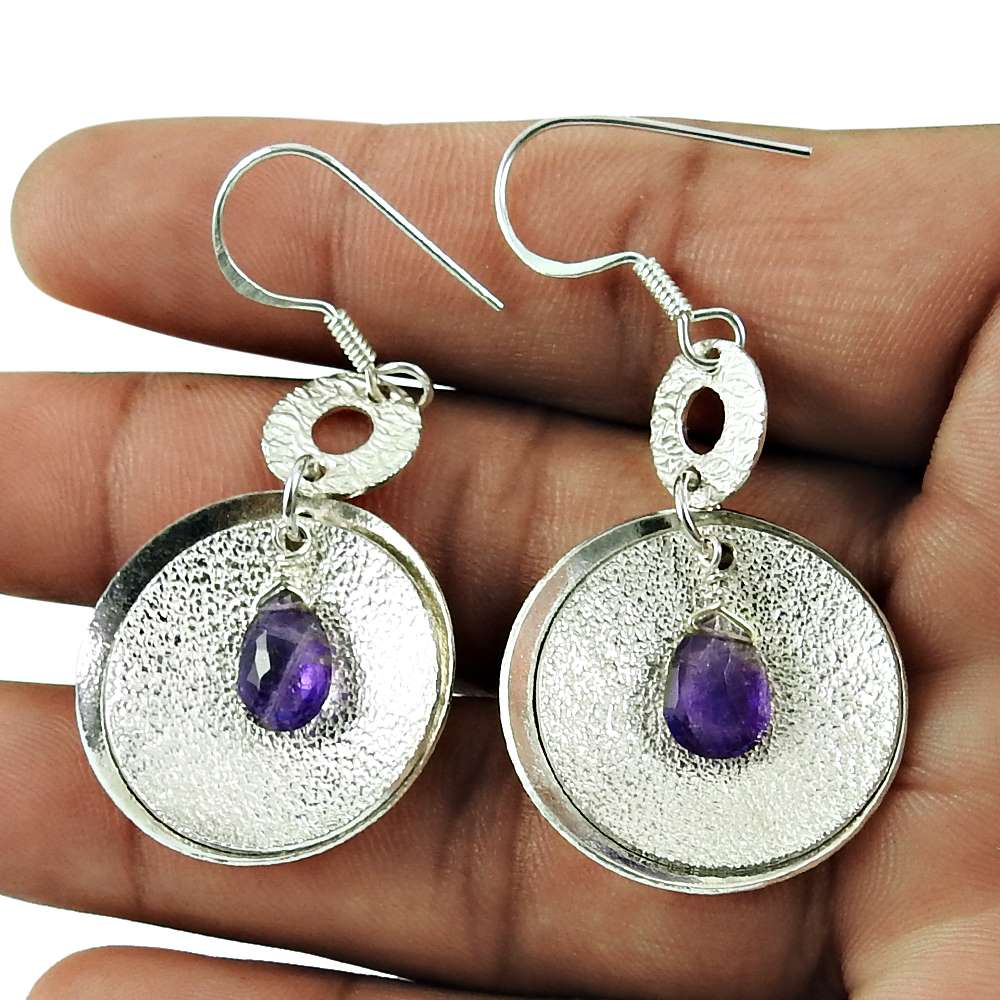 Daily Wear Amethyst Gemstone Earrings 925 Sterling Silver Vintage Jewellery