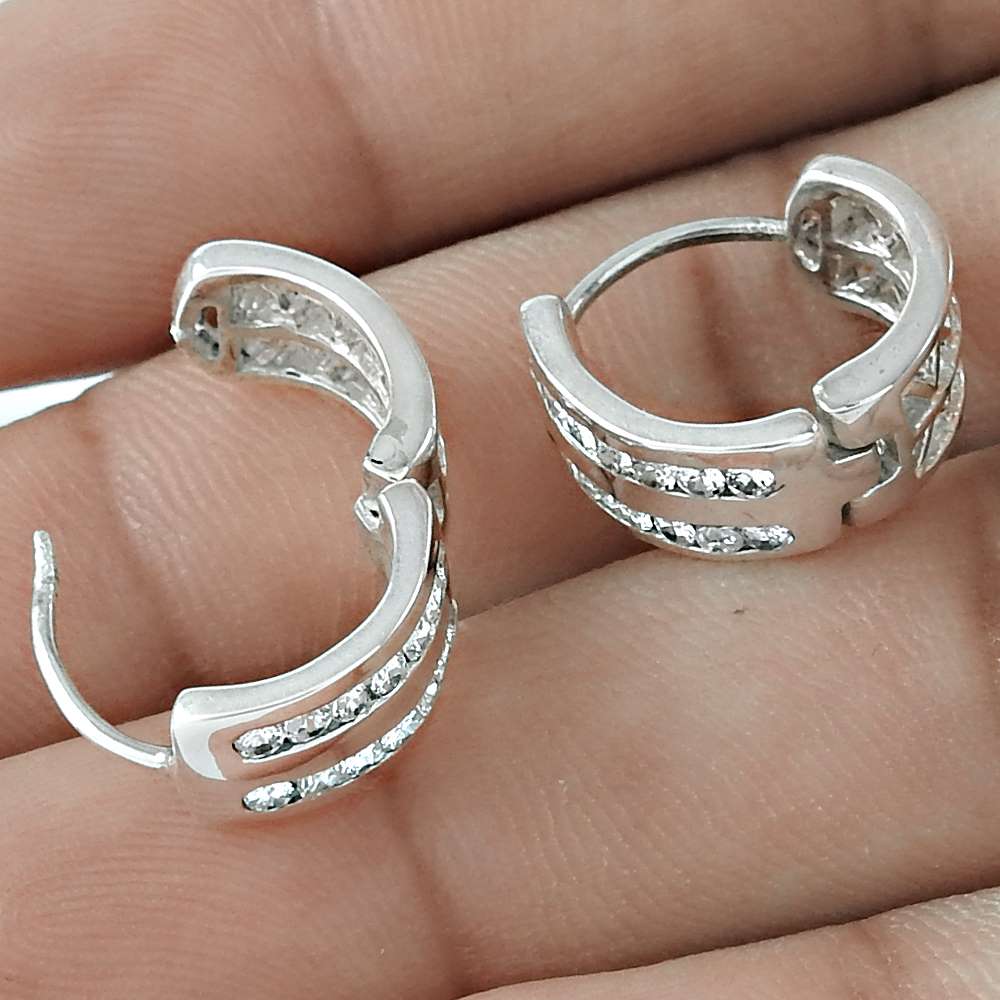 Natural Cubic Zirconia Gemstone Hoop Earrings 925 Sterling Silver N10