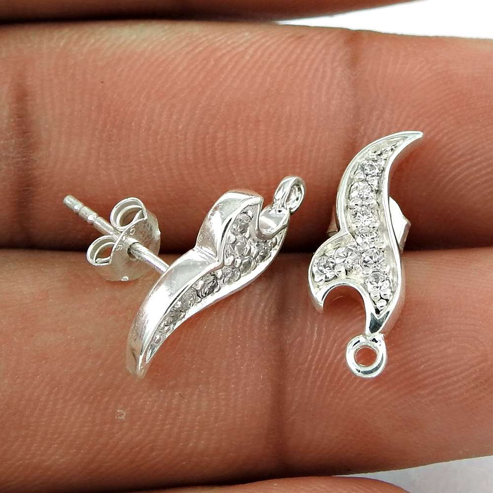 Natural Cubic Zirconia Gemstone 925 Silver Stud Boho Earrings For Women E67
